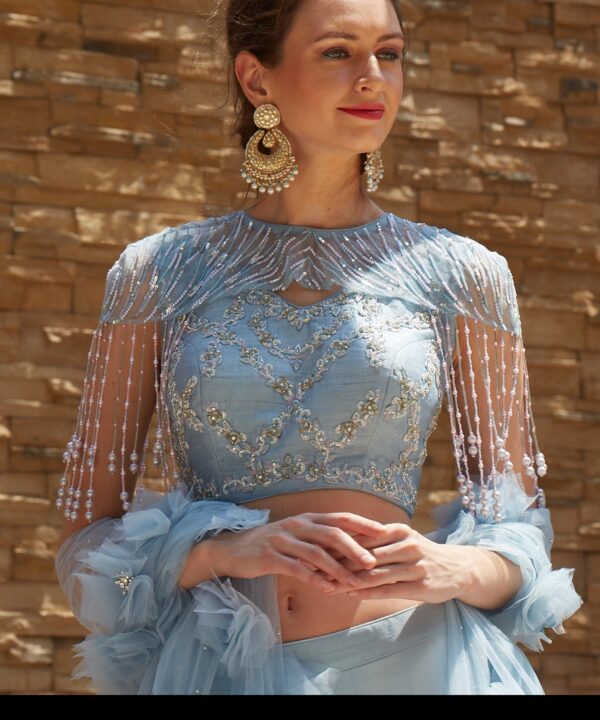 Blue Lehenga with 3D Dupatta