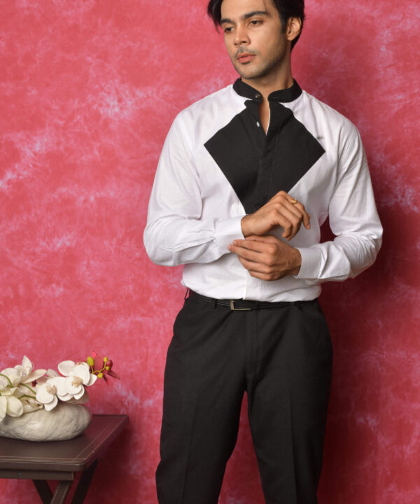 Chinese Collar Shirt with Monochrome