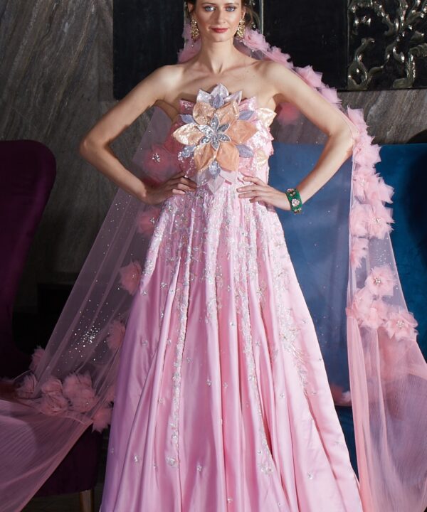 3D Floral Pink Gown