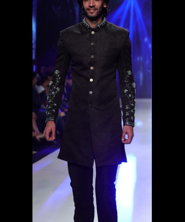 Black Textured Sherwani